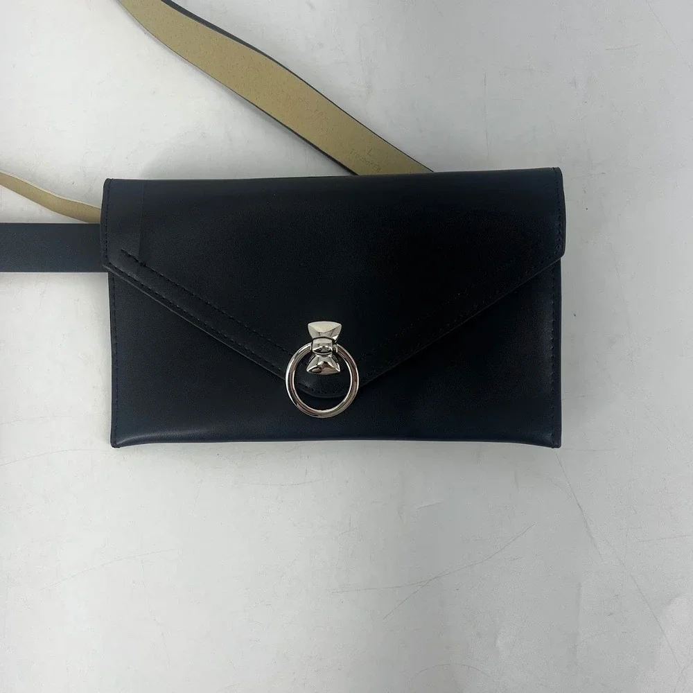 Open Edit Womens‎ Black Belt Bag Silver Ring Hardware Trouser Fit Size Large NWT